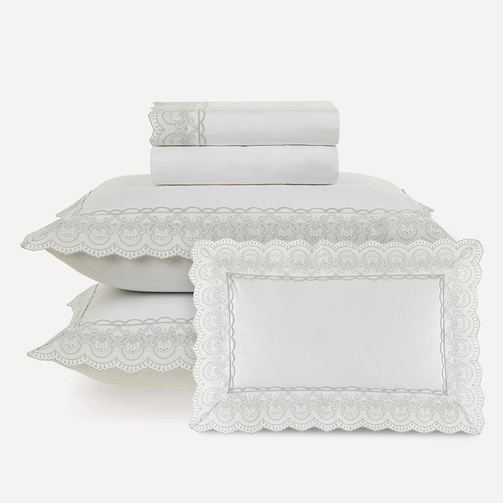 Jogo de Cama King com Capa de Almofada 200 Fios Alice Branco/Prata
