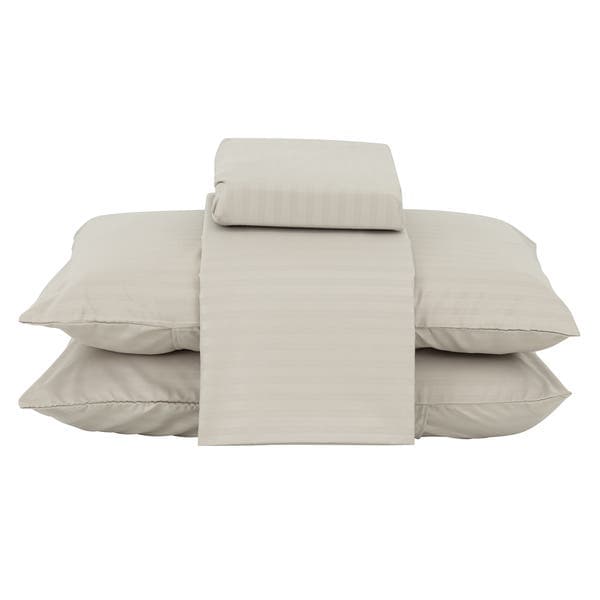Jogo de Cama Queen Padrão Stripes 4 Peças Poliéster Bege Beca Decor