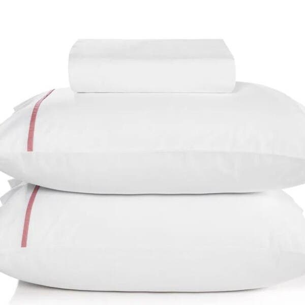 Jogo de Cama Solteiro Liam 180 Fios Algodão Branco e Rosa Karsten