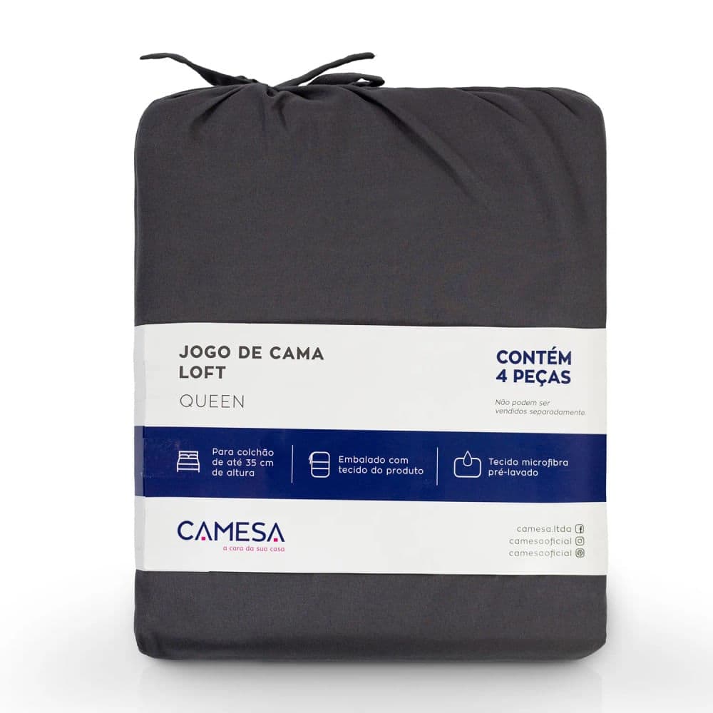Jogo de Lençol Loft Queen 4 Peças Chumbo - Camesa