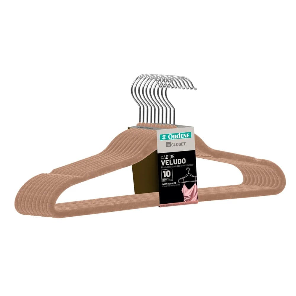 Kit 10 Cabides de Veludo Bege - Ordene