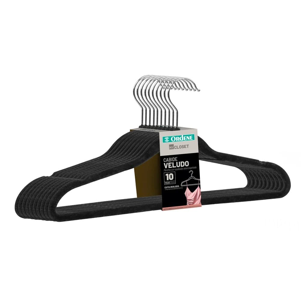 Kit 10 Cabides de Veludo Preto - Ordene