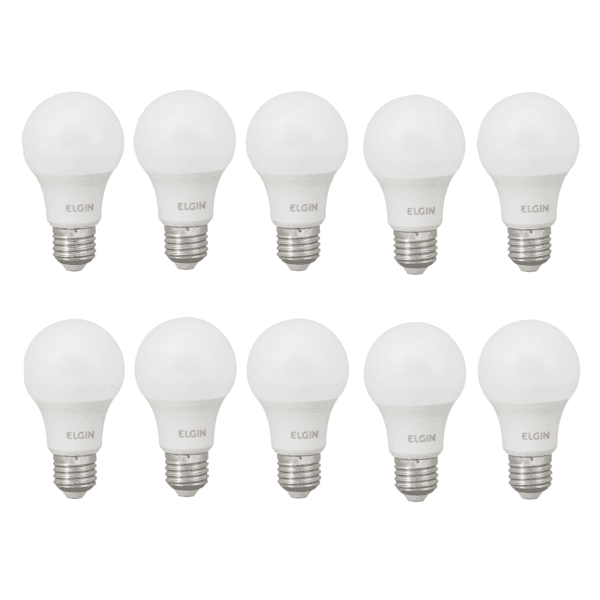 Kit 10 Lâmpadas LED E27 Bulbo 9W 810lm Luz Branca Bivolt Elgin
