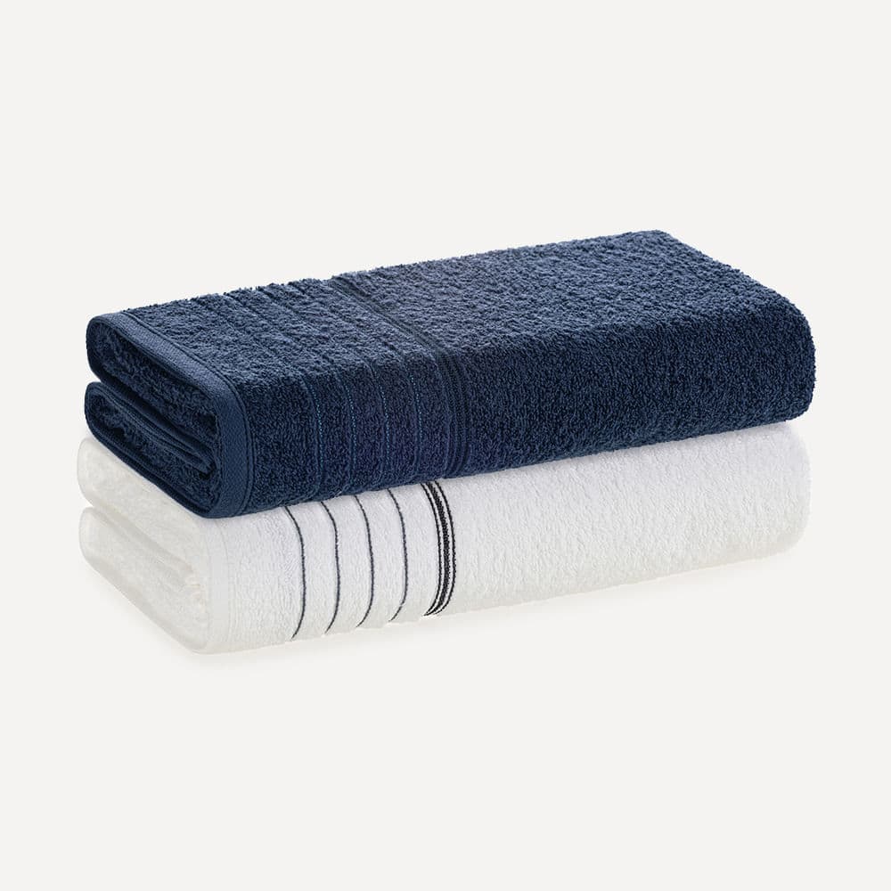 Kit 2 Toalhas de Rosto de Algodão Softmax Bressan Naval/Branco