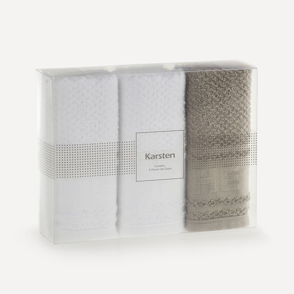 Kit 3 Panos de Prato Felpudo 100% Algodão Cuisine Branco/Lunar