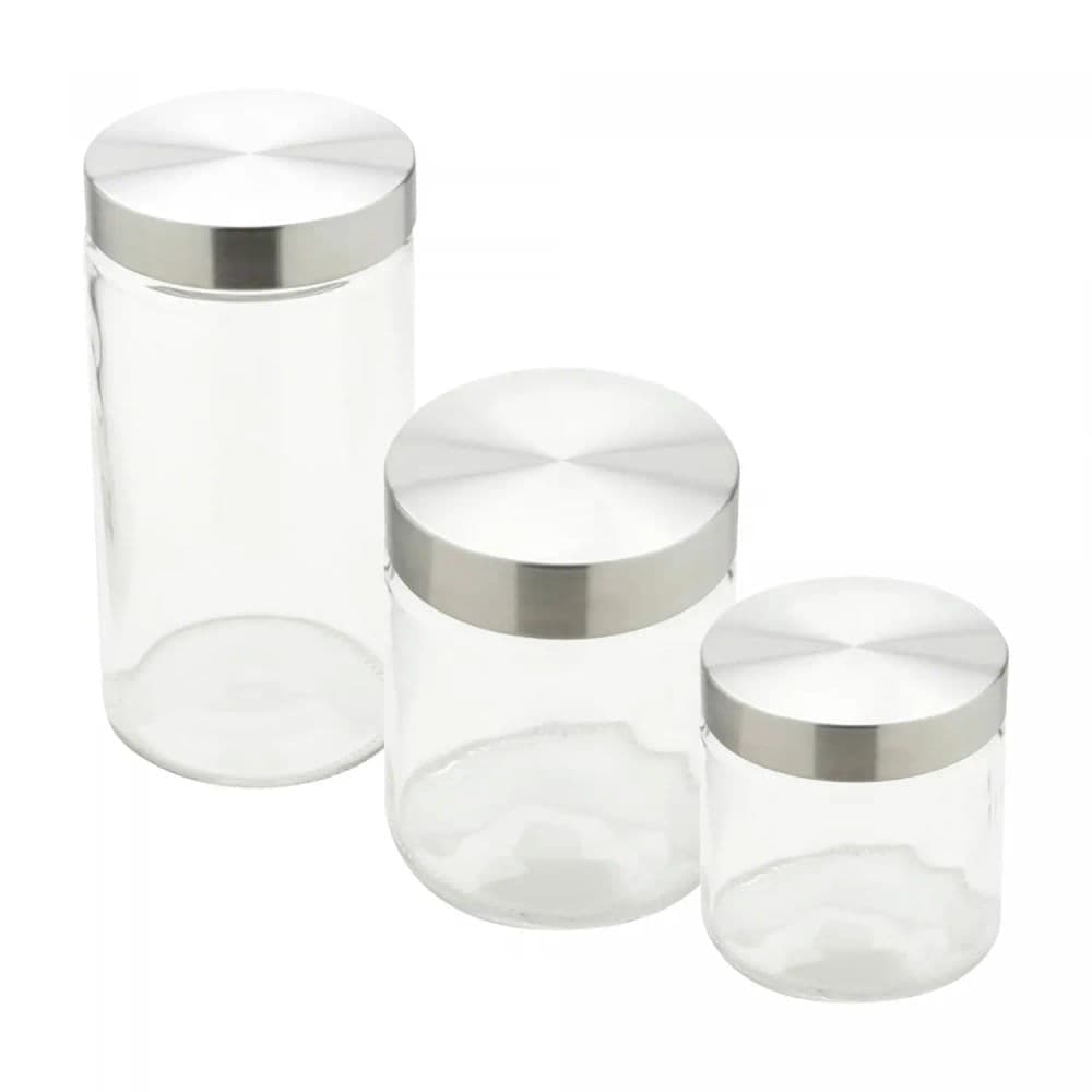 Kit 3 Potes de Vidro Redondo com Tampa - Wolff