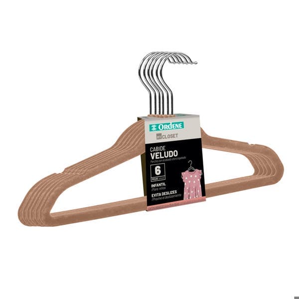 Kit 6 Cabides Veludo Bege Infantil Ordene