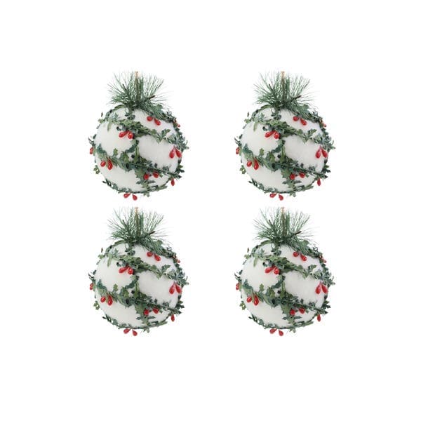Kit Bola de Natal Branca Folhas e Frutas 10cm 4 Peças Cromus