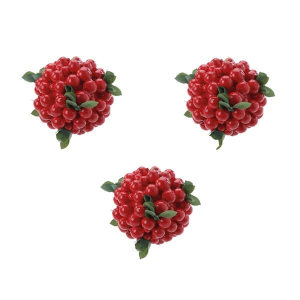 Kit Bola de Natal Vermelha Frutas e Folhas 8cm 3 Peças Cromus