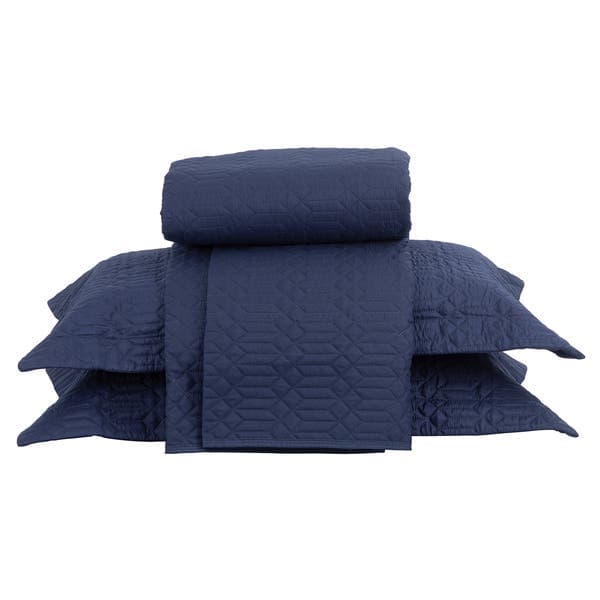 Kit Colcha Casal Padrão 3 peças Microfibra 150 fios Ravenna Azul
