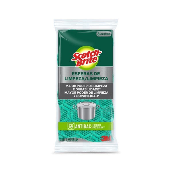 Kit com 3 Esponja Scotch Brite Esferas de Limpeza