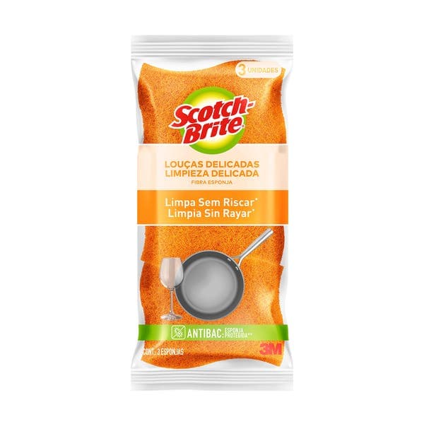 Kit com 3 Esponja Scotch Brite Não Risca Laranja