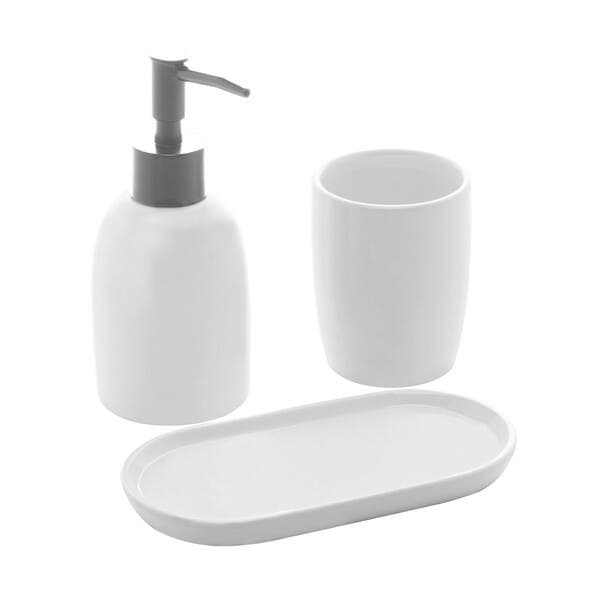 Kit de Acessórios de Bancada para Banheiro 3 Peças Branco Lyor