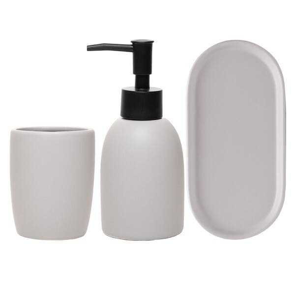 Kit de Acessórios de Bancada para Banheiro 3 Peças Cinza Lyor