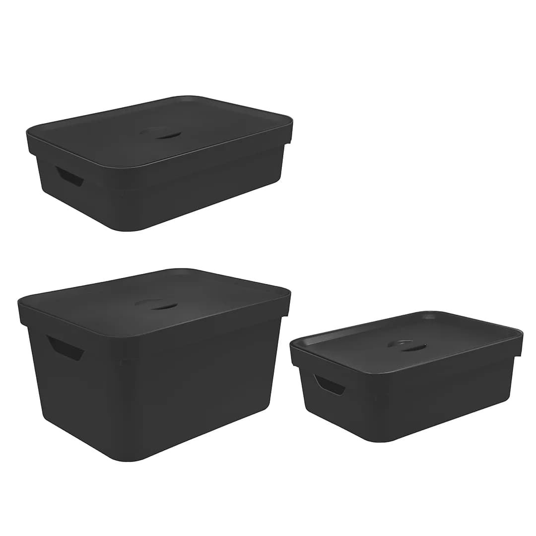 Kit de Caixas Organizadoras Ou 3 Peças Linha Cube — Preto