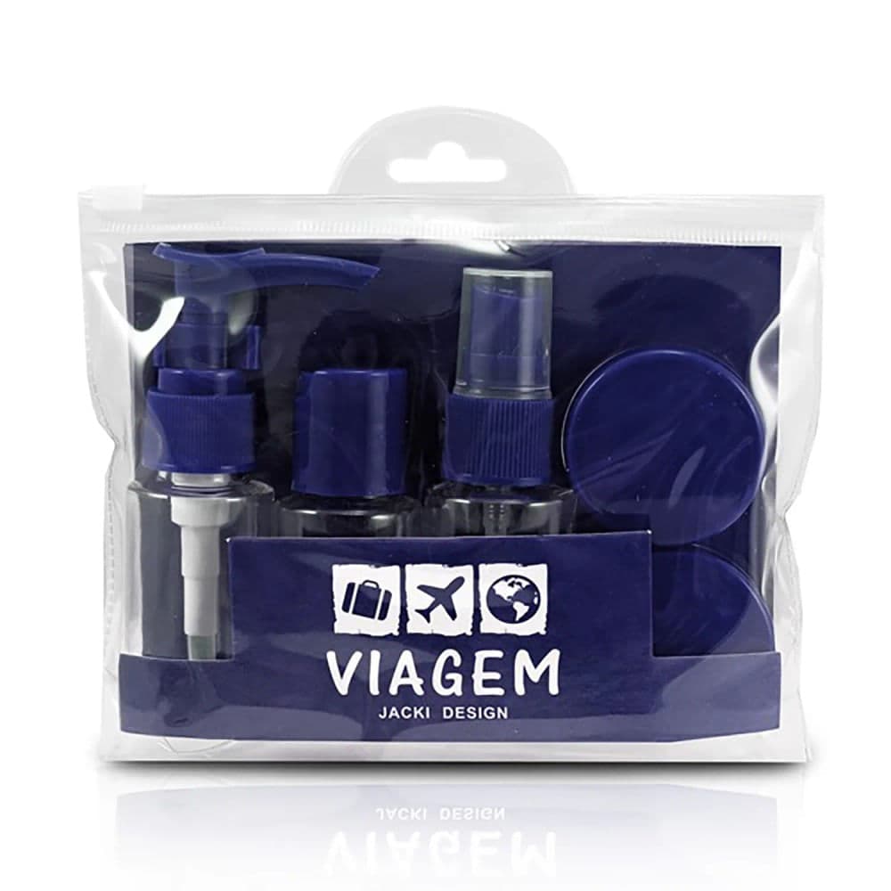 Kit de Frascos para Viagem 7 Peças Azul - Jacki Design