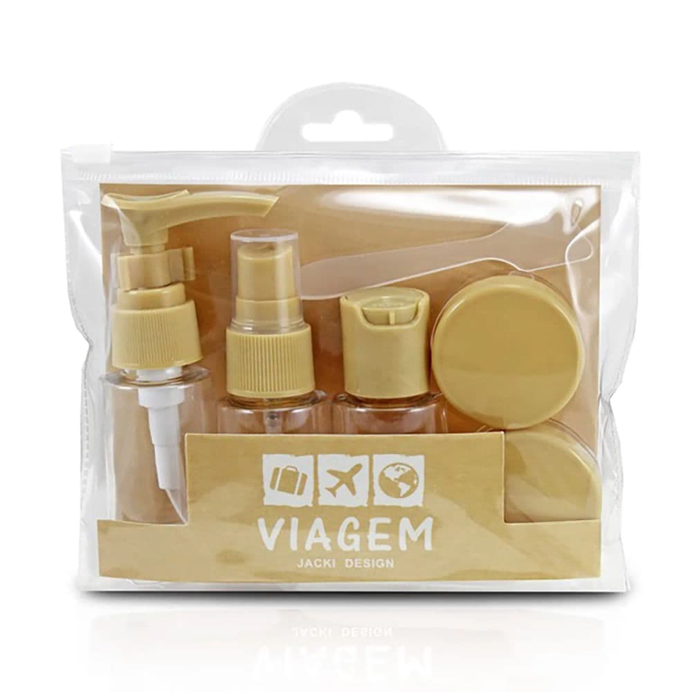 Kit de Frascos para Viagem 7 Peças Bege - Jacki Design