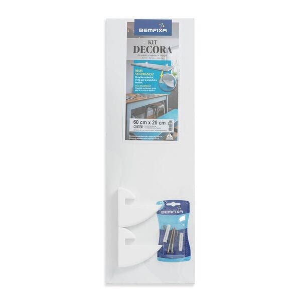 Kit Decora Prateleira Com Suporte 60x25cm Branco Bemfixa - Bemfixa