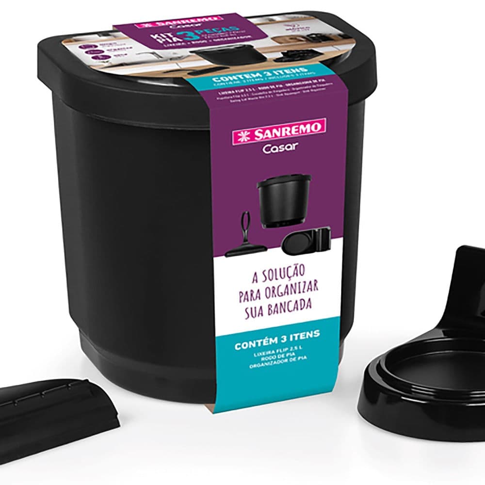 Kit Organizador de Pia 3 Peças Preto - Sanremo