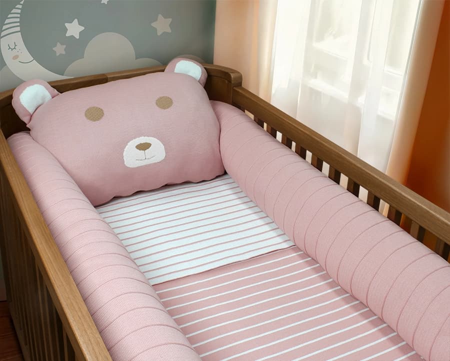 Kit para Berço Tricot Zelo Select 4 Peças - Urso Rosa