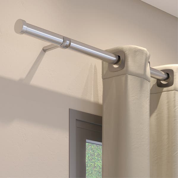 Kit Varão de Cortina 1,50 metros 28mm Aço Metal Prata DeVictor
