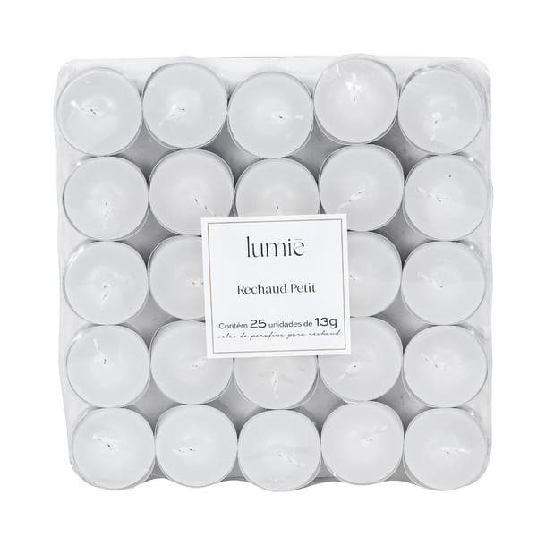 Kit Velas Decorativas 25 unidades de 13g Branco 1,5x3,5cm Lumie