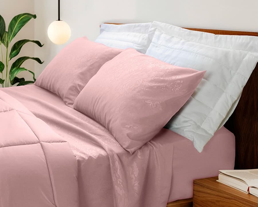 Kit Zelo SuperSoft Embossed Edredom + Jogo de Cama Casal - Rosê
