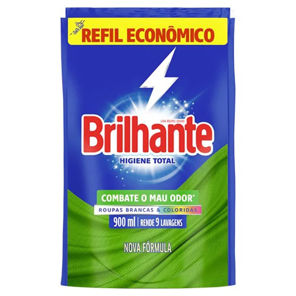 Lava Roupas Higiene Total Refil 900mL - Brilhante