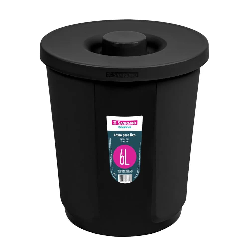 Lixeira de Chão 6l Preta - Sanremo
