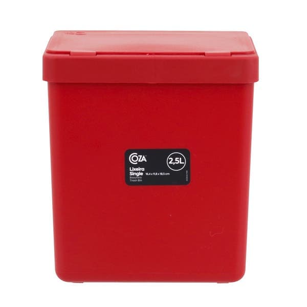 Lixeira para Cozinha 2,5L Plástico Manual Pia Vermelha Bold Coza
