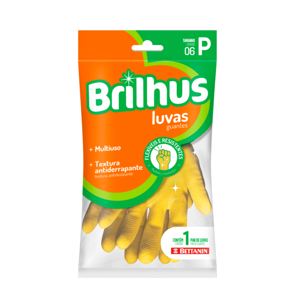 Luva para Limpeza Residencial P Multiuso Amarela Brilhus