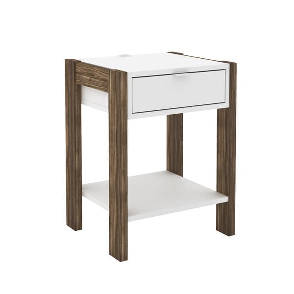 Mesa de Cabeceira 54,5X41X35,5cm Madeira Branco e Nogal TecnoMobili