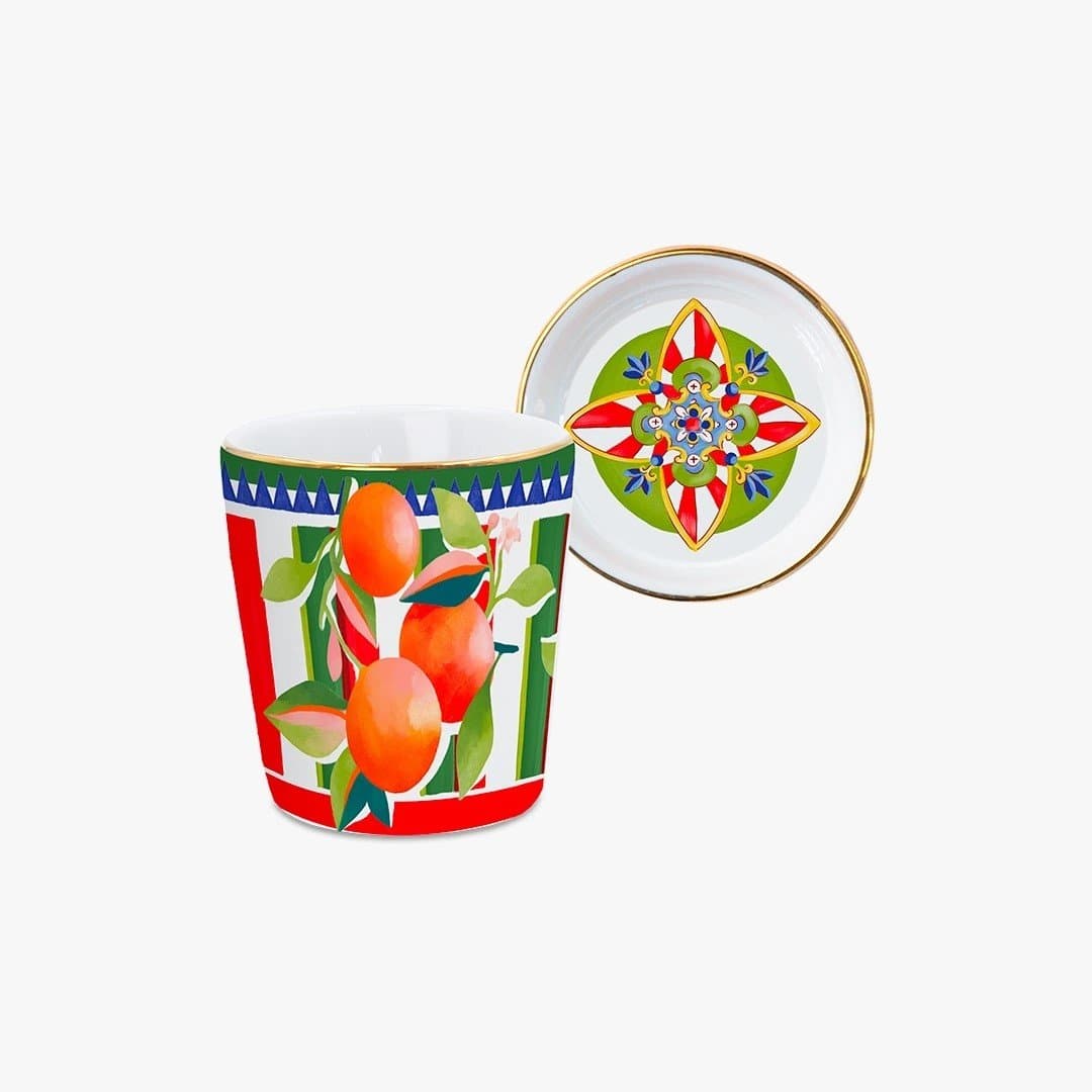 Mini Copo com Pires em Porcelana Dolce Vita Laranja Baci Milano
