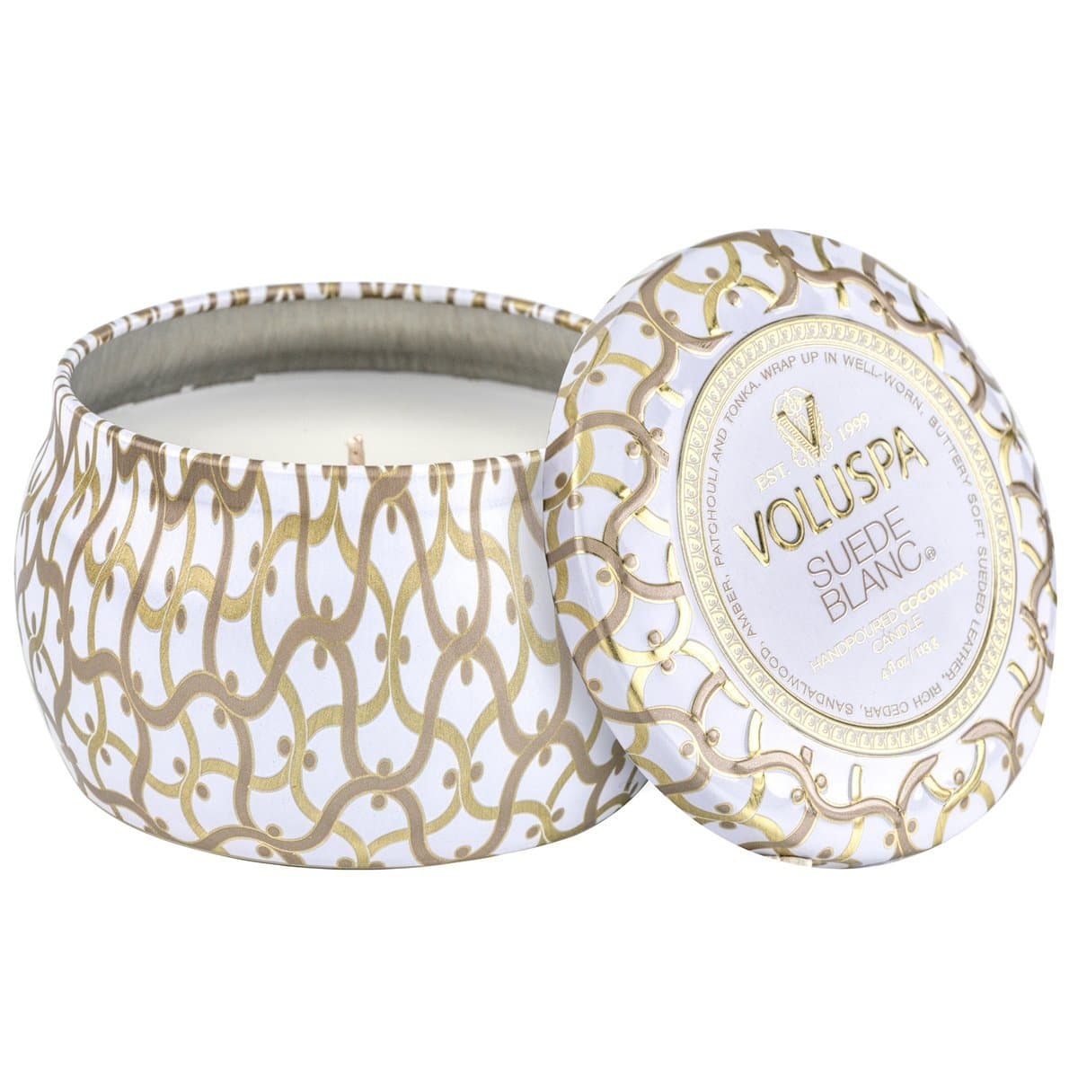 Mini Vela Lata Suede Blanc Voluspa 25 Horas