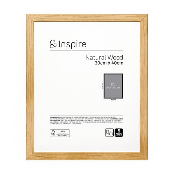 Moldura com Vidro Wood 30x40cm Madeira Natural