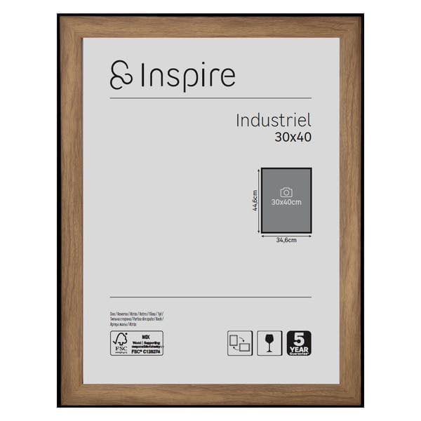Moldura Insdustrial com Vidro Walnut Marrom 30x40cm Inspire