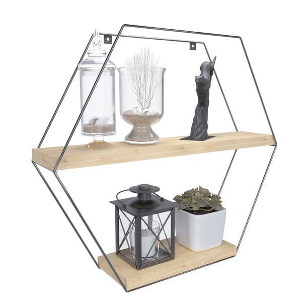 Nicho Hexagonal Estilo 45x10x40Cm Pinus e Preto 3F