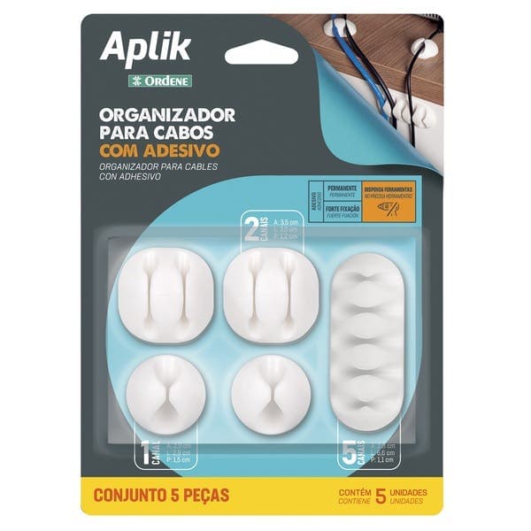 Organizador para Cabos com Adesivo Misto Branco Ordene