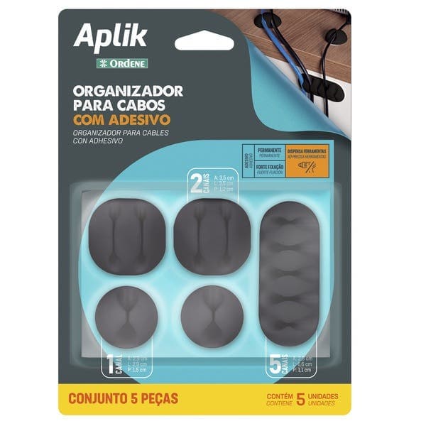 Organizador para Cabos com Adesivo Misto Preto Ordene