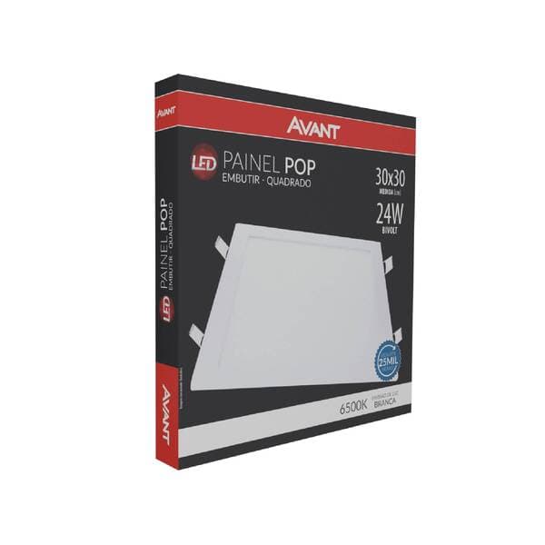Painel de Led Embutir Quadrado Branco 24W Avant Iluminação 30x30cm