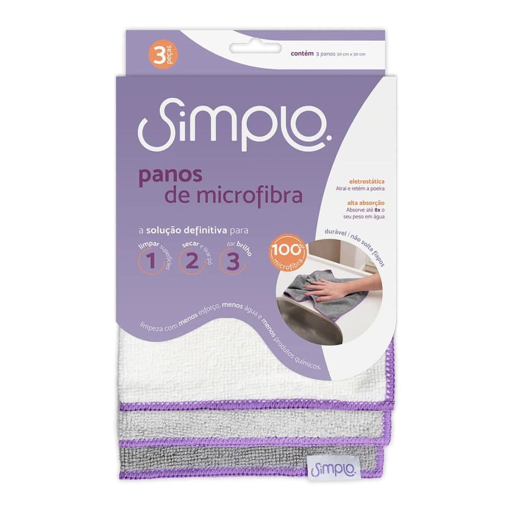 Panos de Microfibra Multiuso 3 Peças - Simplo