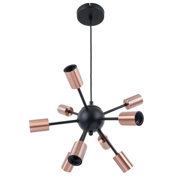 Pendente 9 Lâmpadas Preto e Laranja Metal Kiev Quality