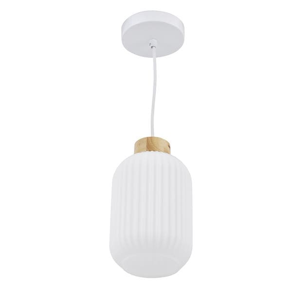 Pendente Oval 1 Lâmpada Vidro e Madeira Nubes Inspire