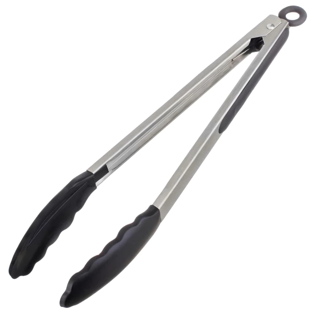 Pinça de Aço Inox e Silicone Preta 27cm