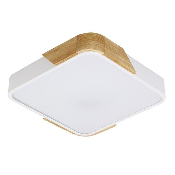 Plafon LED Quadrado Branco 30cm Madeira Wood Hevvy