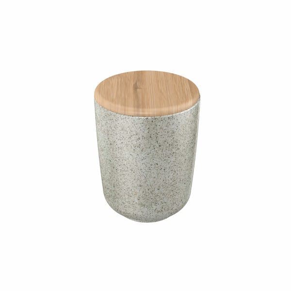 Porta Algodão Cerâmica Branco com Tampa Bambu Osaka YOI