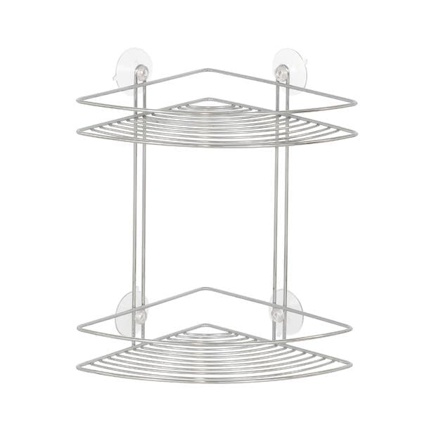 Porta Shampoo de Canto Duplo Ventosa Metal Prata 28x19x27cm Sensea