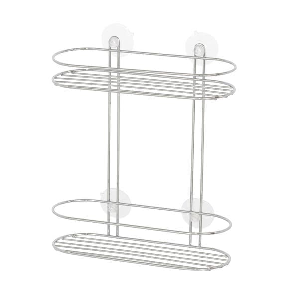 Porta Shampoo Reto Duplo Ventosa Metal Prata 30x10x24,70cm Sensea