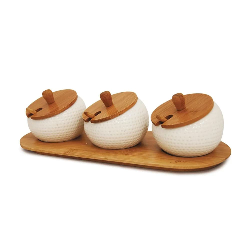 Porta Temperos Bambu 3 Potes com Colher - Yoi