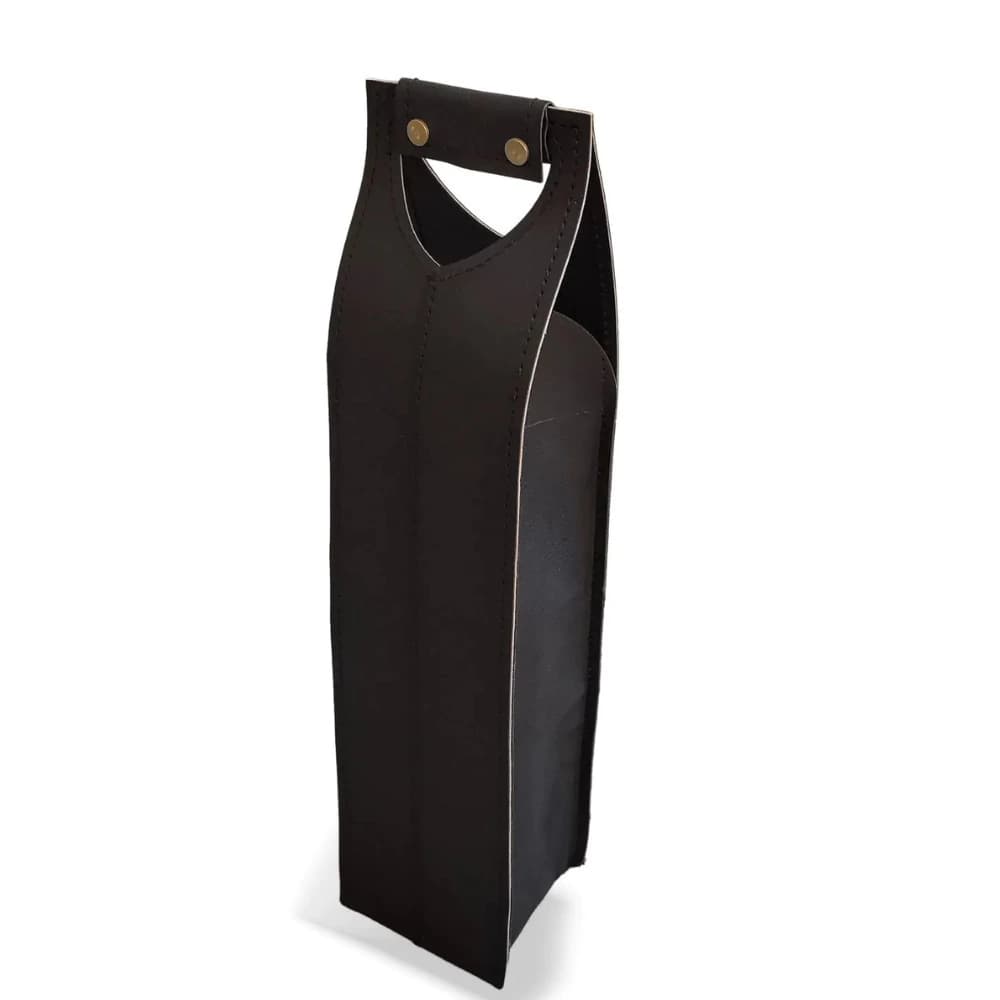 Porta Vinho de Couro Sintético Marrom 1 Garrafa 10x40cm